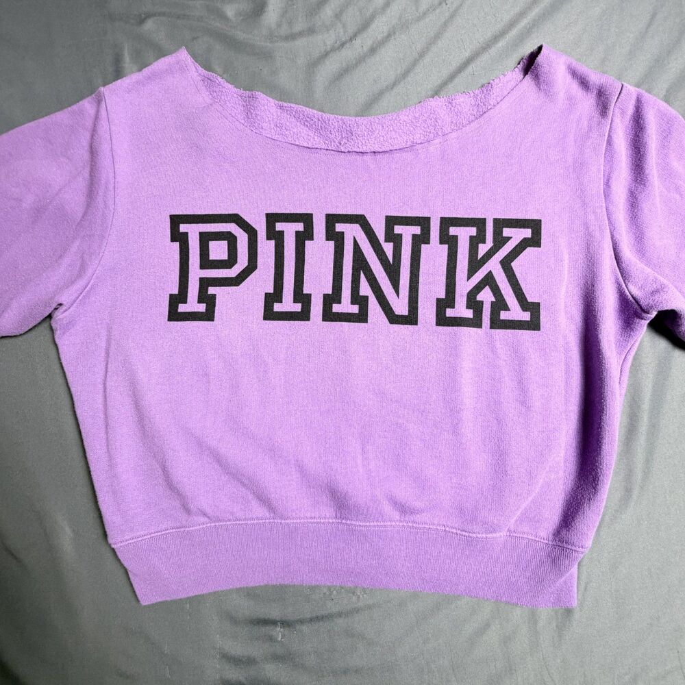 Victoria's Secret PINK Logo Purple Cutoff Medium Oversized Sweatshirt Cropped